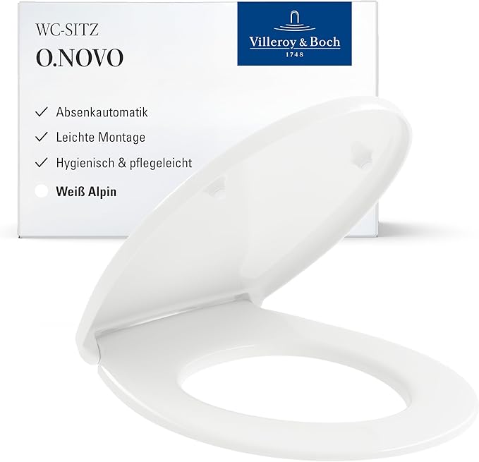 Villeroy & Boch O.novo WC-poti iste Soft Close süsteemiga – ovaalne, läikiv valge, Duroplast